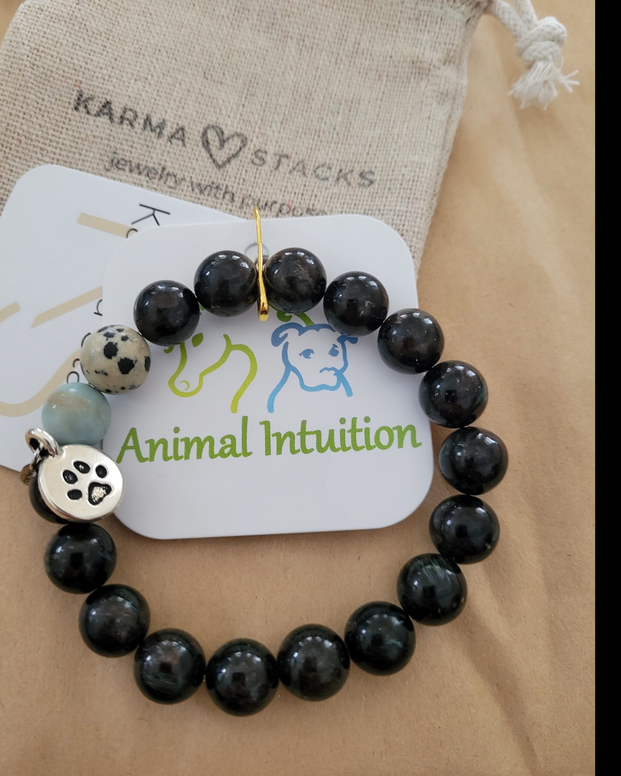 Black Beads Bracelet with Panda Charms